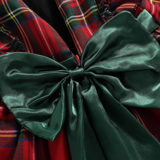 Girls Kids Red Checkered Bow Christmas Dress - Deck Em Up