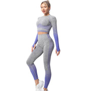Seamless Yoga Clothing Set Striped Knit Hip Lift Stretch - Deck Em Up