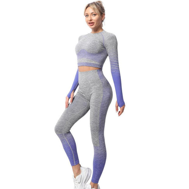 Seamless Yoga Clothing Set Striped Knit Hip Lift Stretch - Deck Em Up