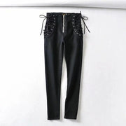 High Waist Jeans Sexy Side Laced Bow Women - Deck Em Up