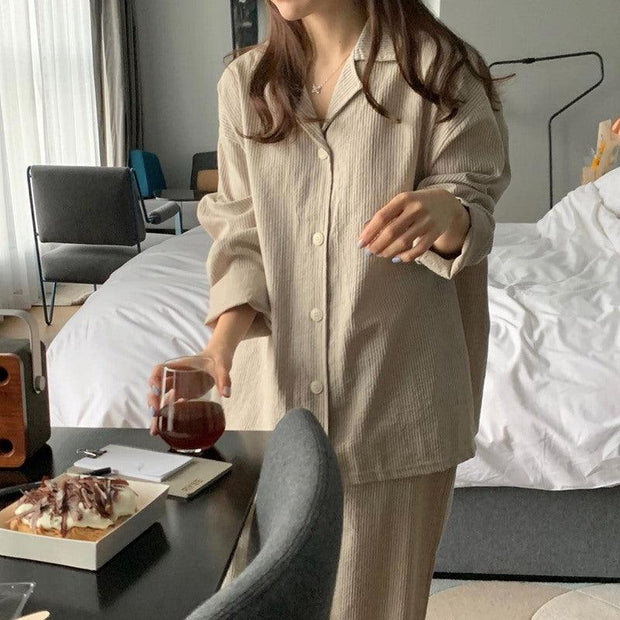 Simple Elegant Printed Women's Thin Home Clothing Set - Deck Em Up