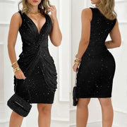 V-Neck Knotted Dusting Powder Sheath And Gorgeous Sexy Fitted Waist Dress - Deck Em Up