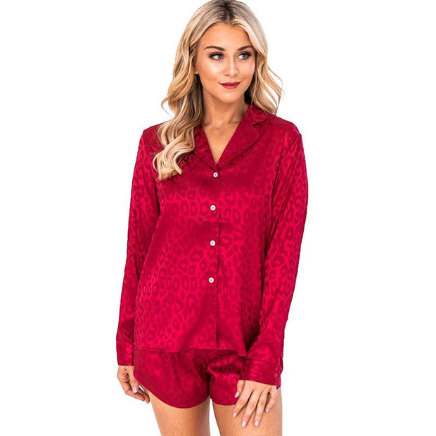 Lapel Long Sleeve Shorts Pajamas For Women - Deck Em Up