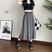 Gray Suit Pleated Skirt Women's Summer New High Waist Slimming Large Hem - Deck Em Up