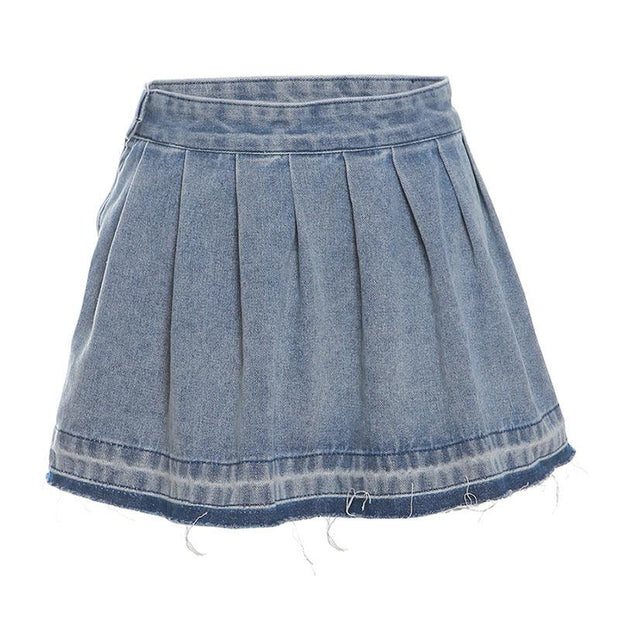 Women's Fashion Wash Ruffle Hip Denim Skirt - Deck Em Up
