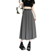 Gray Suit Pleated Skirt Women's Summer New High Waist Slimming Large Hem - Deck Em Up