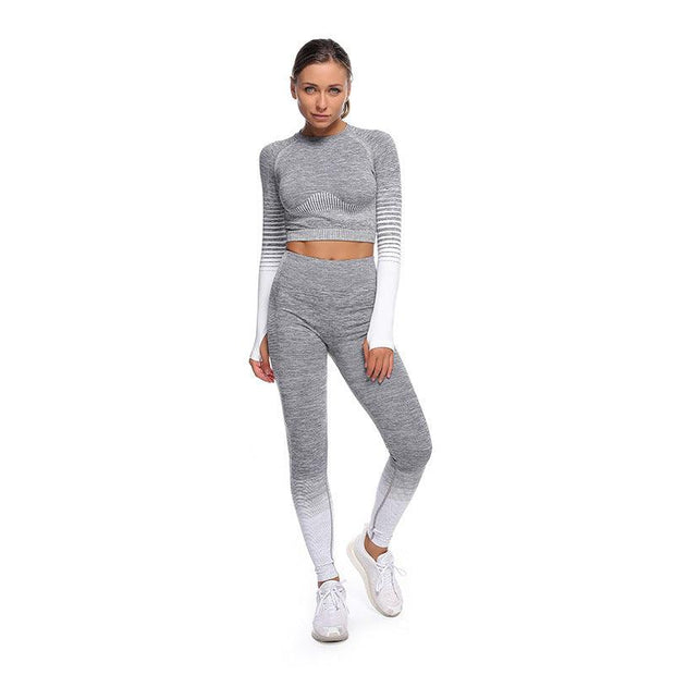 Seamless Yoga Clothing Set Striped Knit Hip Lift Stretch - Deck Em Up