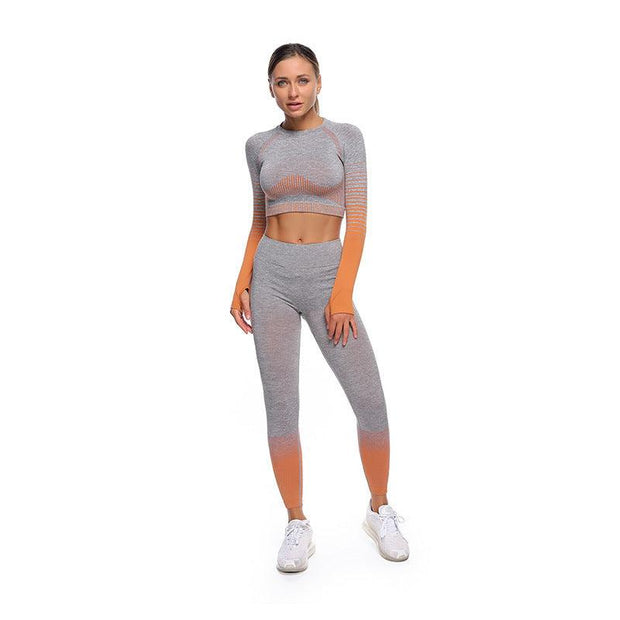 Seamless Yoga Clothing Set Striped Knit Hip Lift Stretch - Deck Em Up