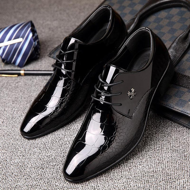 Shiny Lace-Up Single Shoes Fashion Dress Shoes - Deck Em Up