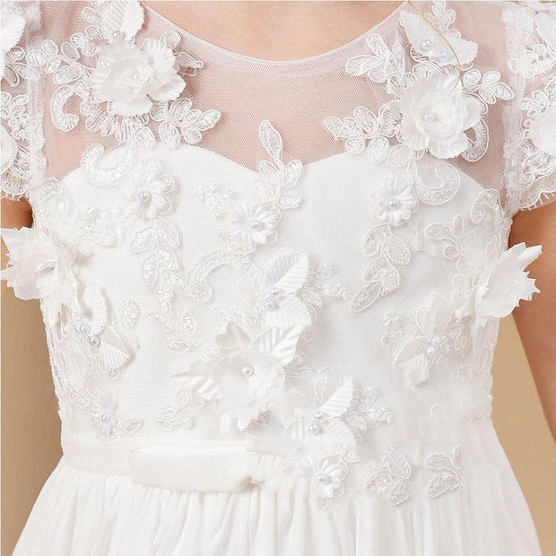 Kids Dress Ladies White Flower Girl Wedding - Deck Em Up