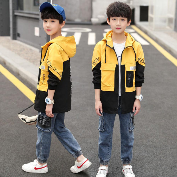 Hooded Middle And Large Children Long Windbreaker Kids Top - Deck Em Up