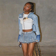 Women's Fashion Wash Ruffle Hip Denim Skirt - Deck Em Up