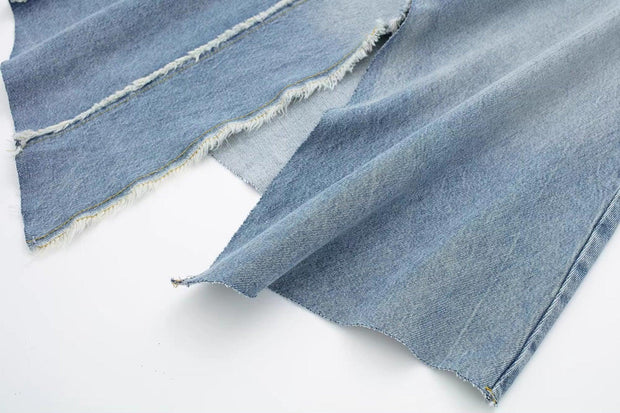 Fashionable Asymmetric High Waist Denim Skirt - Deck Em Up