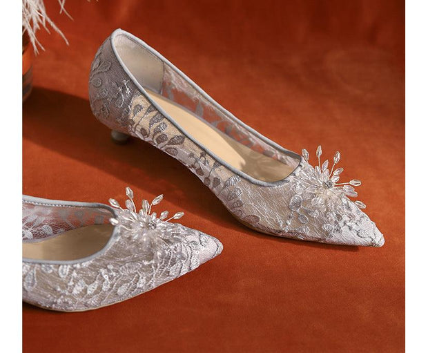 Wedding Shoes Flat White Wedding Dress Crystal Low Heel Shoes - Deck Em Up