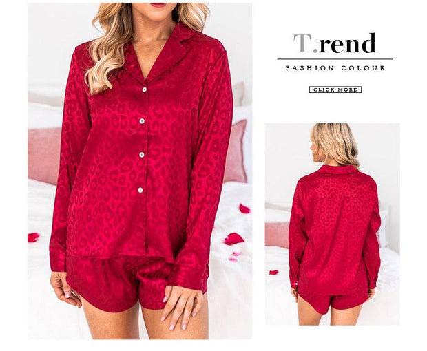 Lapel Long Sleeve Shorts Pajamas For Women - Deck Em Up