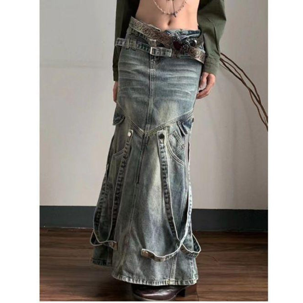 Asian Culture Y2g Hot Girl Retro Denim Skirt For Women - Deck Em Up