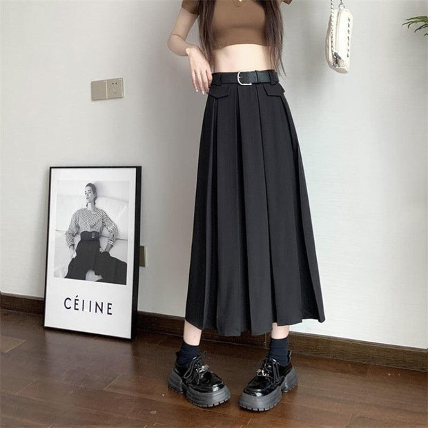 Gray Suit Pleated Skirt Women's Summer New High Waist Slimming Large Hem - Deck Em Up