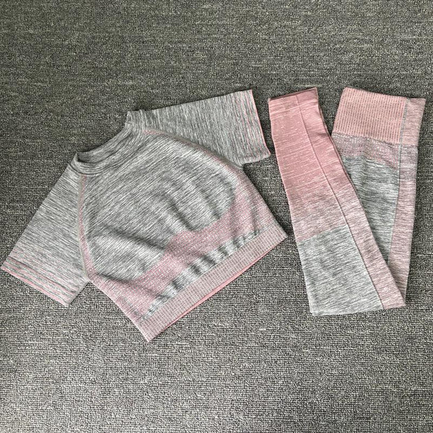 Seamless Yoga Clothing Set Knit Short Sleeves - Deck Em Up