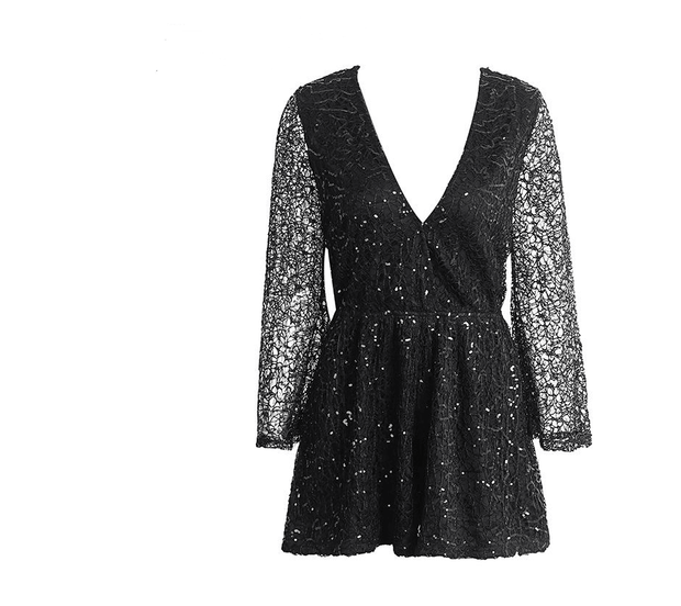 Sexy Women Lace Jumpsuits Rompers Women Deep V Long Sleeve Shorts - Deck Em Up