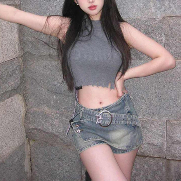 Retro Spicy Girl Denim Skirt Female Y2g Denim Skirt Design Sense Niche Sweet Spicy Sheath - Deck Em Up