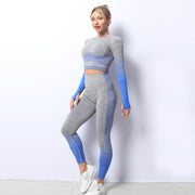 Seamless Yoga Clothing Set Striped Knit Hip Lift Stretch - Deck Em Up