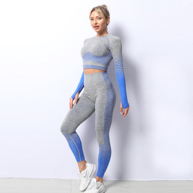 Seamless Yoga Clothing Set Striped Knit Hip Lift Stretch - Deck Em Up