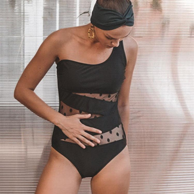 Women's One-Shoulder Mesh Swimwear - Deck Em Up
