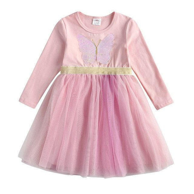 New 3-8 Girls Dress Butterfly Kids Long Sleeve Dresses Baby - Deck Em Up