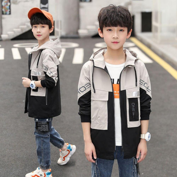 Hooded Middle And Large Children Long Windbreaker Kids Top - Deck Em Up