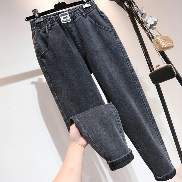 Boyfriend Jeans For Women High Waist Plus Size Full Length Denim Harem Pants Retro Blue Gray 4xl 5xl 6xl - Deck Em Up