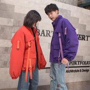 Men Winter Jacket Ribbons Pockets Thick Hip Hop Streetwear Parkas Casual Padded Men's Jackets Male Clothing ABZ522 - Deck Em Up