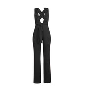 Women Fashion Clothing Sexy V Neck Multi-way Jumpsuits Female Lace Up Bandage Sleeveless Wide Leg Autumn Playsuits - Deck Em Up