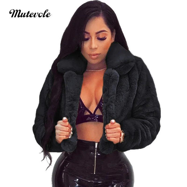 Mutevole Fluffy Faux Fur Coats Jackets Women Furry Fake Fur Crop Jacket Turn Down Collar Winter Warm Overcoat - Deck Em Up