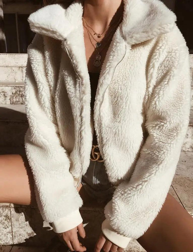 Women Thick Warm Teddy Bear Pocket Fleece Jacket Coat Zip Up Outwear Overcoat Winter Soft Fur Jacket Female Plush Coat Elegant - Deck Em Up