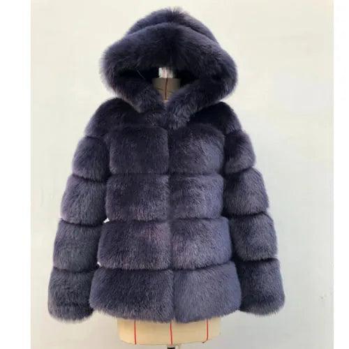 ZADORIN Winter Thick Warm Faux Fur Coat Women Furry Hooded Long Sleeve Faux Fur Jacket Luxury Winter Fur Coats Bontjas - Deck Em Up