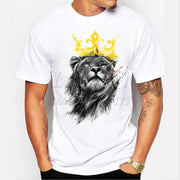 Men's Lastest Teehub Fashion Short Sleeve King of Lion Printed T-Shirt Funny Tee Shirts Hipster O-Neck Cool Tops - Deck Em Up