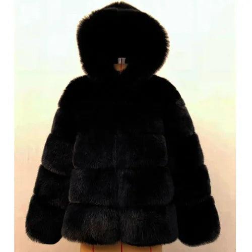ZADORIN Winter Thick Warm Faux Fur Coat Women Furry Hooded Long Sleeve Faux Fur Jacket Luxury Winter Fur Coats Bontjas - Deck Em Up