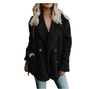 Winter Thick Warm Teddy Coat Woman Lapel Long Sleeve Fluffy Hairy Fake Fur Jackets Female Button Pockets Plus Size Overcoat - Deck Em Up