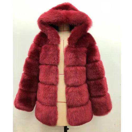 ZADORIN Winter Thick Warm Faux Fur Coat Women Furry Hooded Long Sleeve Faux Fur Jacket Luxury Winter Fur Coats Bontjas - Deck Em Up