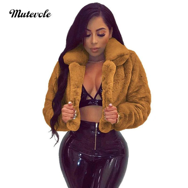 Mutevole Fluffy Faux Fur Coats Jackets Women Furry Fake Fur Crop Jacket Turn Down Collar Winter Warm Overcoat - Deck Em Up