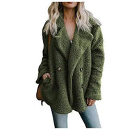 Winter Thick Warm Teddy Coat Woman Lapel Long Sleeve Fluffy Hairy Fake Fur Jackets Female Button Pockets Plus Size Overcoat - Deck Em Up