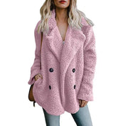 Winter Thick Warm Teddy Coat Woman Lapel Long Sleeve Fluffy Hairy Fake Fur Jackets Female Button Pockets Plus Size Overcoat - Deck Em Up