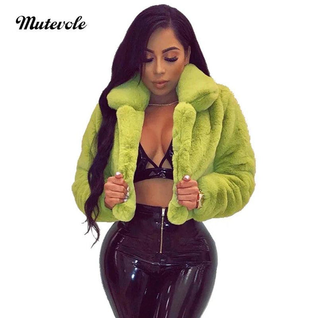 Mutevole Fluffy Faux Fur Coats Jackets Women Furry Fake Fur Crop Jacket Turn Down Collar Winter Warm Overcoat - Deck Em Up