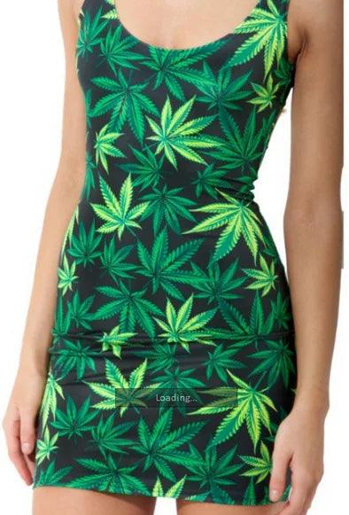 BIVIGAOS Fashion Women Casual Summer Style Vestidos Women Dress Marijuasnaes Weed Leaf Black Milk Fashion Mujer Bandage Beach - Deck Em Up