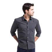 Mens Brushed 100% Cotton High Quality Dress Shirts Vintage Blue Slim Fit Solid Fashion Blouse Male Designer Long Sleeve Shirt - Deck Em Up