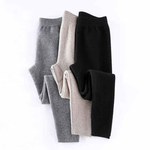Women Leggings 100% Cashmere Pants Knitwear Winter New Fashion Legging High Quality Girls Thick Pure Pashmina Knitted Trousers - Deck Em Up