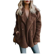 Winter Thick Warm Teddy Coat Woman Lapel Long Sleeve Fluffy Hairy Fake Fur Jackets Female Button Pockets Plus Size Overcoat - Deck Em Up