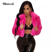 Mutevole Fluffy Faux Fur Coats Jackets Women Furry Fake Fur Crop Jacket Turn Down Collar Winter Warm Overcoat - Deck Em Up