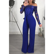 Appliques Lace Patchwork Jumpsuit Women Sexy Off Shoulder Slash Neck Long Sleeve Elegant Wide Leg Pants Jumpsuit Party Overalls - Deck Em Up