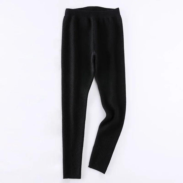 Women Leggings 100% Cashmere Pants Knitwear Winter New Fashion Legging High Quality Girls Thick Pure Pashmina Knitted Trousers - Deck Em Up